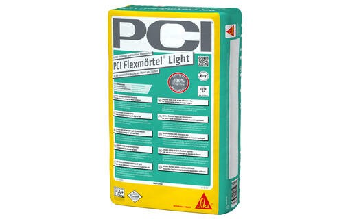 Innovativer Fliesenkleber PCI Flexmörtel Light für doppelte Reichweite