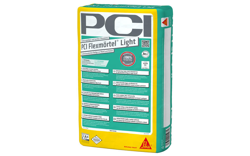 Innovativer Fliesenkleber PCI Flexmörtel Light für doppelte Reichweite