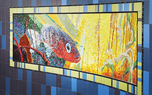 Artistic glass mosaics on the largest fish ladder in the Netherlands
